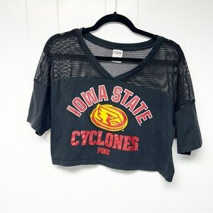 Pink with 5th & Ocean Black Mesh Cropped Iowa State Top Small